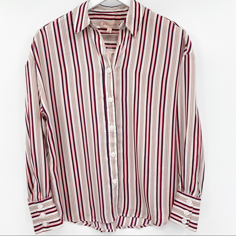 Philosophy Red & Blue Striped Button Front Shirt